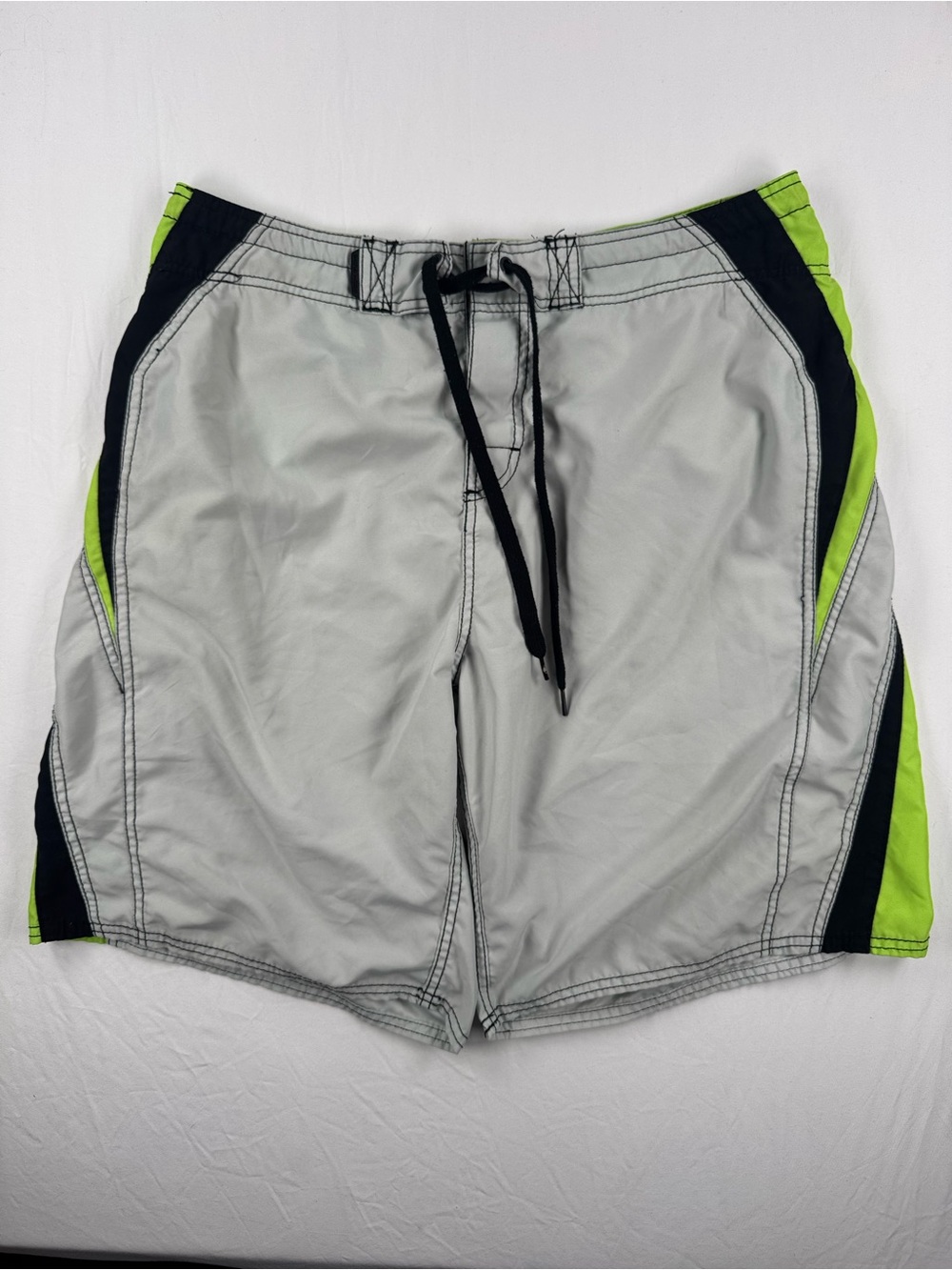 Body Glove Men's Gray Swim Trunks with Black & Lime Green Panels